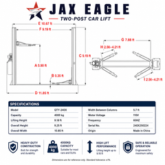 Two-Post Car Lift 4000kg 110V Auto Lift Heavy Duty Vehicle Hoist