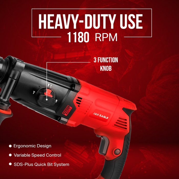 Rotary Hammer - RH2603PLUS Heavy-Duty SDS-Plus Hammer Drill for Concrete, Masonry & Demolition