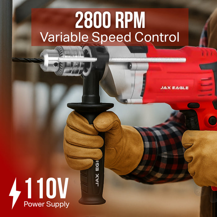 Impact Drill - ID1100 Heavy-Duty Electric Power Drill for Concrete, Metal, and Wood
