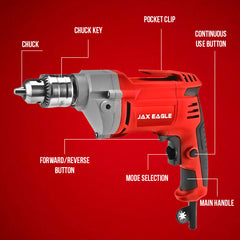 Electric Drill - ED1100 Heavy-Duty Corded Power Drill for Wood, Metal & Masonry