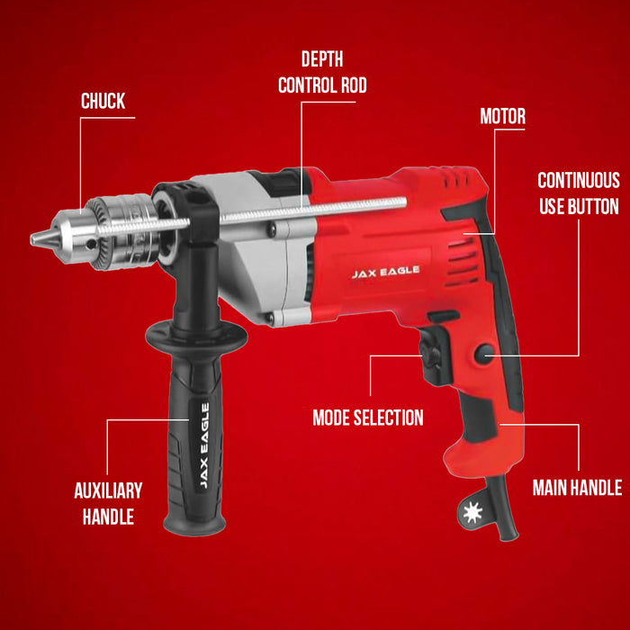 Impact Drill - ID1100 Heavy-Duty Electric Power Drill for Concrete, Metal, and Wood