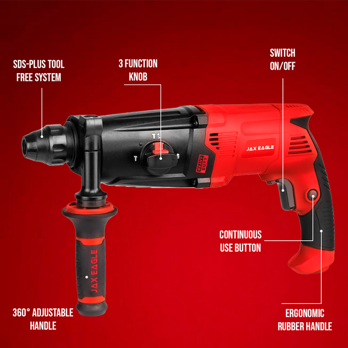 Rotary Hammer - RH2603PLUS Heavy-Duty SDS-Plus Hammer Drill for Concrete, Masonry & Demolition