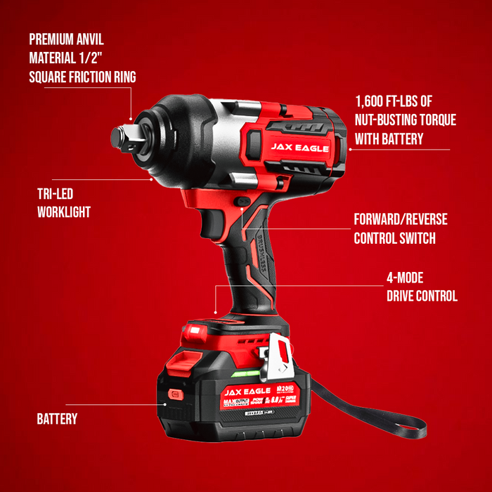 20V Cordless Impact Wrench Brushless Gun | Heavy Duty 3/4-Inch High Torque 1580Nm Battery Powered Impact Wrench with Charger