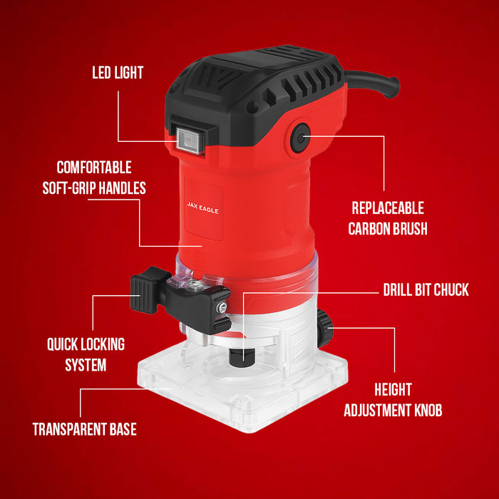 WT635M Router Tool 580W High-Speed Wood Router 32,000 RPM Electric Trim Router Compact Palm Router Plunge Router for Woodworking Edge