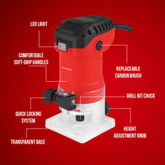 WT635M Router Tool 580W High-Speed Wood Router 32,000 RPM Electric Trim Router Compact Palm Router Plunge Router for Woodworking Edge
