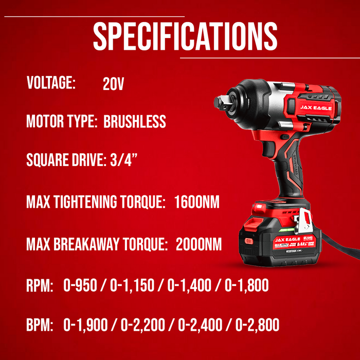 20V Cordless Impact Wrench Brushless Gun | Heavy Duty 3/4-Inch High Torque 1580Nm Battery Powered Impact Wrench with Charger