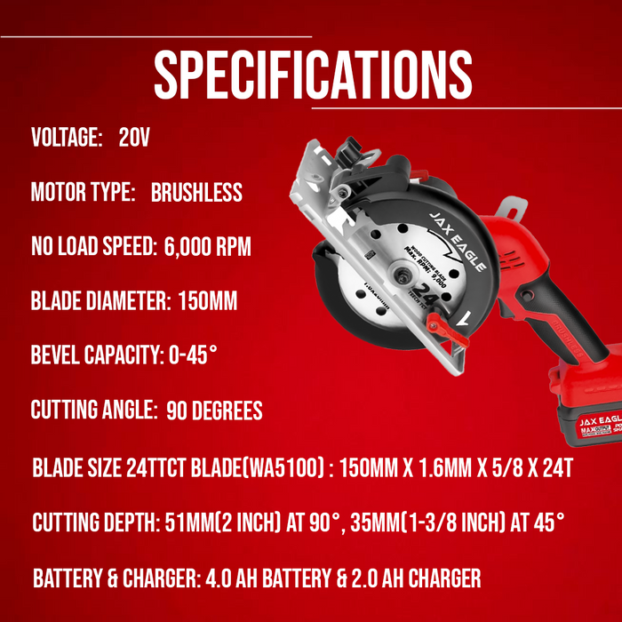 20V Cordless Circular Saw with Brushless Motor and Precision Laser Guide - CS05BL