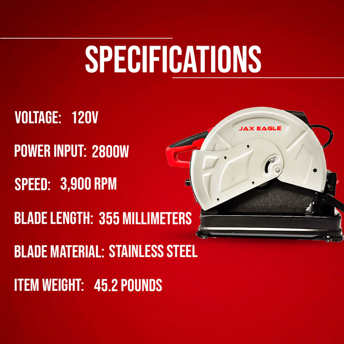 14-Inch (355mm) Metal Chop Saw CS2800PLUS – 2800W Heavy-Duty Cut Off Tool Machine