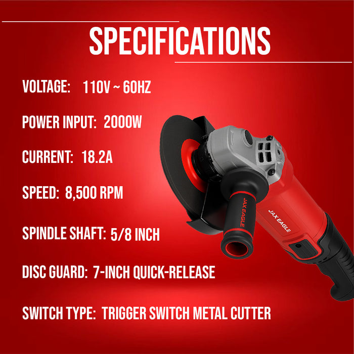 Angle Grinder - AG2000 Heavy-Duty Corded Power Angle Grinder for Cutting & Grinding