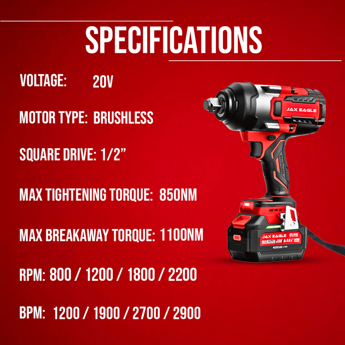 IW850PRO 20V Brushless Cordless Impact Wrench, 1/2 Inch Impact Gun, 850Nm Torque, Electric Impact Wrench