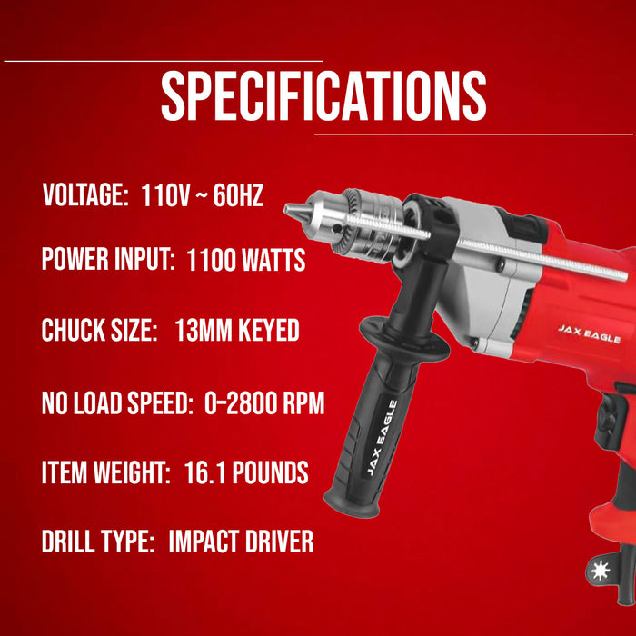 Impact Drill - ID1100 Heavy-Duty Electric Power Drill for Concrete, Metal, and Wood