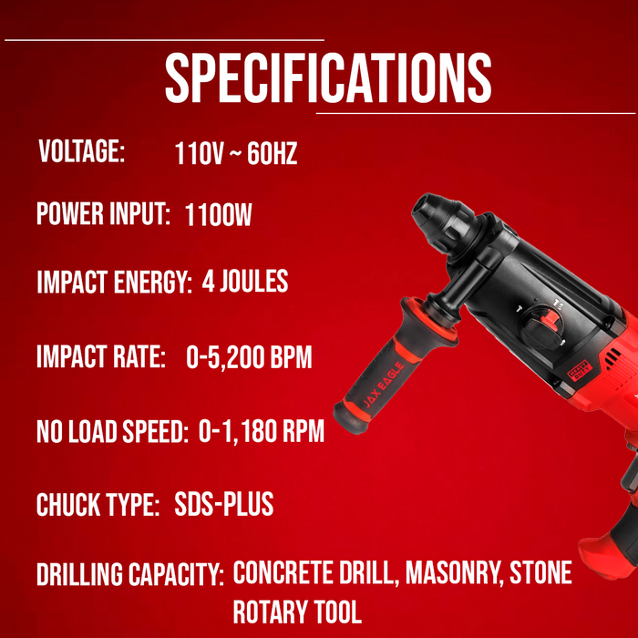 Rotary Hammer - RH2603PLUS Heavy-Duty SDS-Plus Hammer Drill for Concrete, Masonry & Demolition