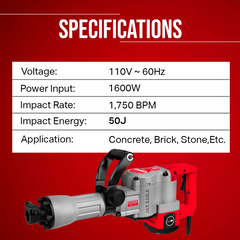 DH6501CP Jack Hammer Concrete Breaker | 1600W Heavy-Duty Demolition Hammer