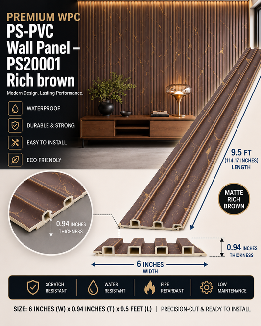 6 × 114.17 inches PS-PVC Wall Panel – PS20001 Rich brown