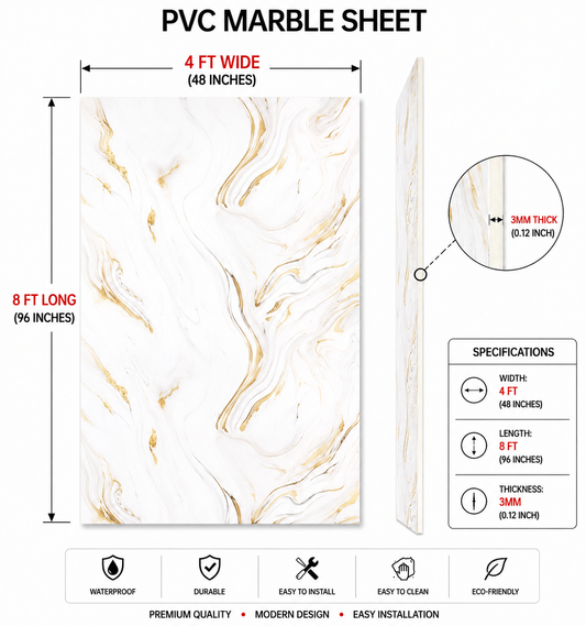 4 × 8 FT PVC Marble Sheet Dining Room - 24609