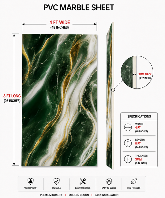 4 × 8 FT Material: PVC Waterproof: Yes UV Resistant: Yes Interior Wall Decoration