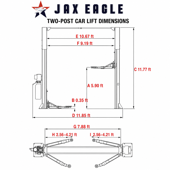 JAX EAGLE 2-Post Hydraulic Car Lift – 4000KG Heavy-Duty Auto Hoist
