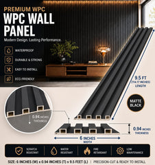 6 × 114.17 inches WPVC Wall Panel – Matte Black