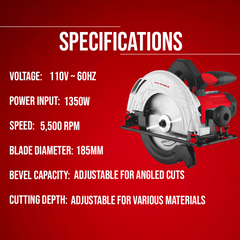 185mm Circular Saw - CS1500 High-Performance Electric Wood Cutting Saw
