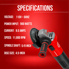 Power Angle Grinder - AG900R Heavy-Duty Corded Grinder for Cutting, Grinding & Polishing
