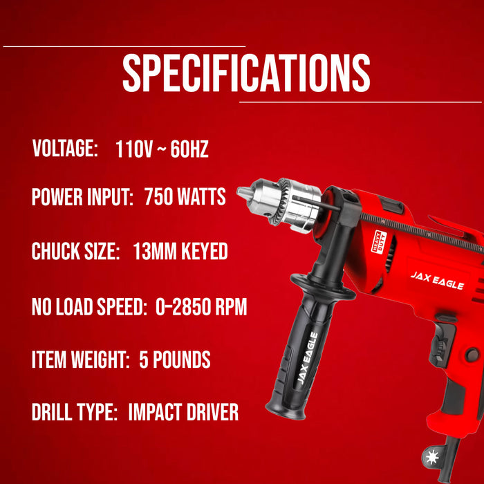 Impact Drill - ID780 Heavy-Duty Electric Power Drill for Concrete, Metal, and Wood