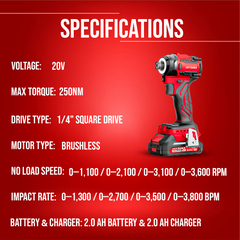 CV250PRO 20V Cordless Screwdriver, Electric Screwdriver with 250Nm Torque, 4-Speed Power Screwdriver