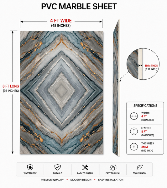 4 × 8 FT 3D PVC Marble Wall Panels - BLD-1065