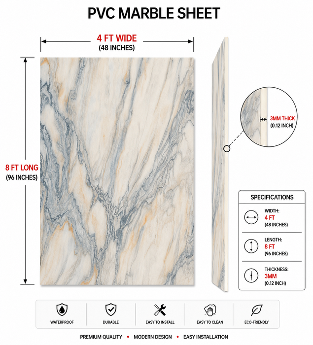 4 × 8 FT 3D PVC Marble Wall Panels - BLD-1134