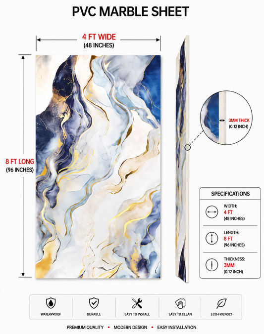 4 × 8 FT - PVC Marble Sheet (Black-office/lounge) - 1892301