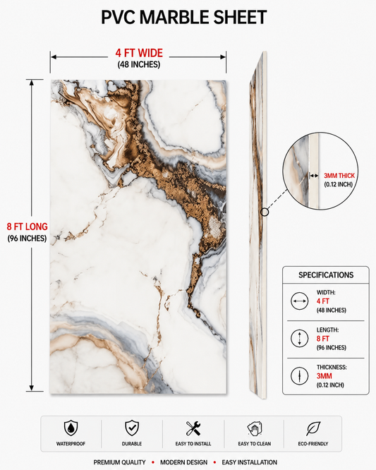4 × 8 FT Waterproof Wood Grain UV Marble Sheet Wall Panel for Home Decoration - DY2444